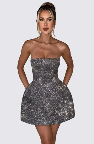 A-Line Strapless Sparkly Mini Dress, Short Embellished Party Dress 