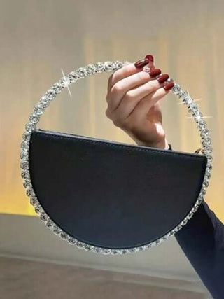 Round Rhinestone Clutch Bag, Sparkly Top Handle Purse