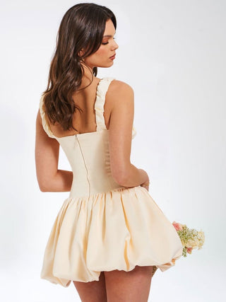 Bubble Hem Mini Dress, Square Ruffle Corset Dress
