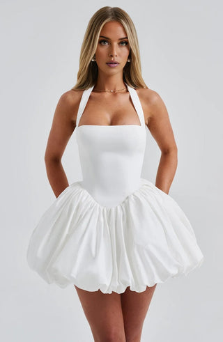 Halter Mini Bubble Dress, Lace Up Halter Dress