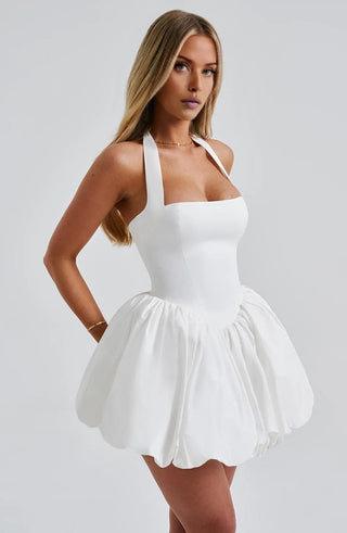 Halter Mini Bubble Dress, Lace Up Halter Dress