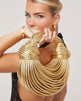Metallic Strappy Shoulder Bag with Zipper Closure