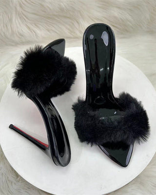 VANESSA FUR MULE HEELS