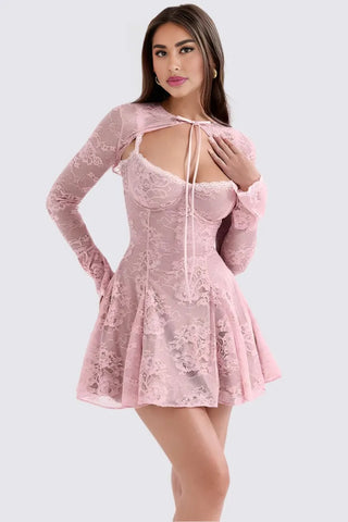 A-Line Contrast Lace Mini Dress w/ Detachable Shrug