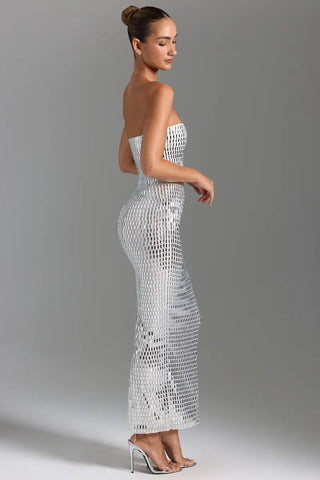 Embellished Maxi Dress, Strapless Rhinestone Bodycon Dress