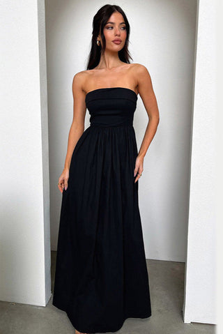 Fold Over Strapless Maxi dress with Hidden Pocket