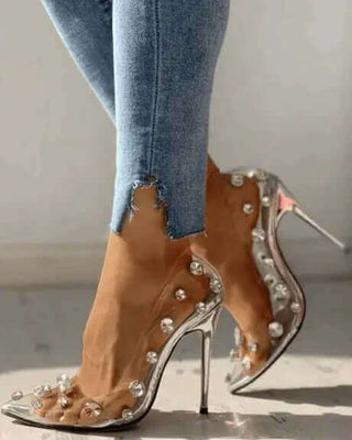 Pointy Toe Clear Rhinestone Heels, Transparent Pointy Pumps
