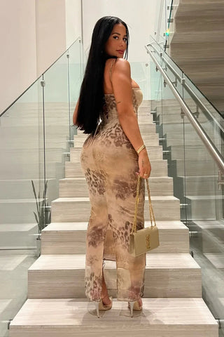 Leopard Print Bodycon Maxi Dress