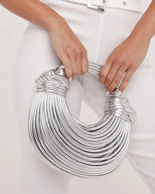 Metallic Strappy Shoulder Bag with Zipper Closure