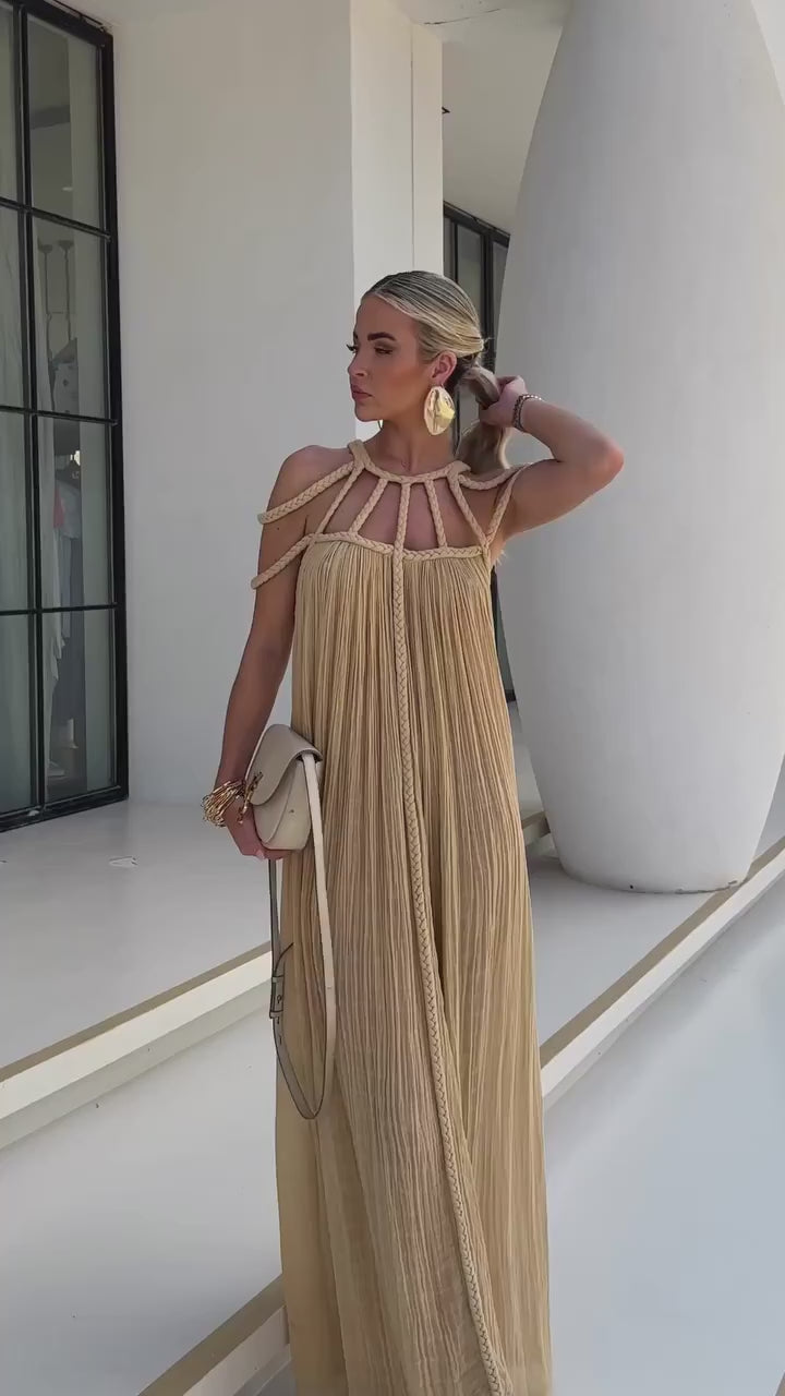 Braided Flowy Backless Boho Maxi Dress