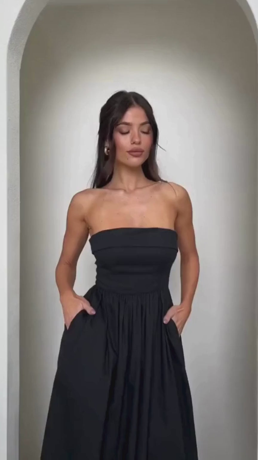 Fold Over Strapless Maxi dress with Hidden Pocket
