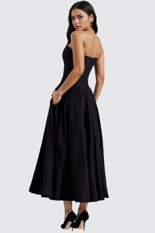 A-Line Deep-V Maxi Strapless Corset Dress with Pockets