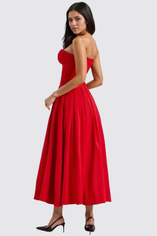 A-Line Deep-V Maxi Strapless Corset Dress with Pockets