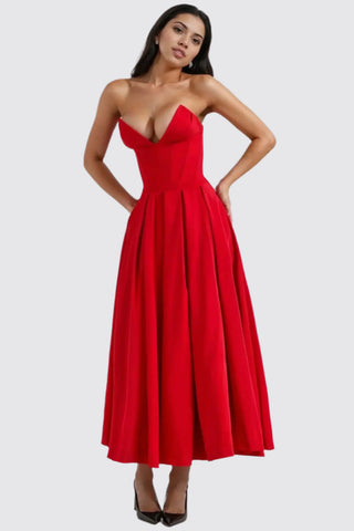 A-Line Deep-V Maxi Strapless Corset Dress with Pockets